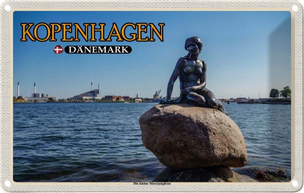 vianmo Blechschild 20x30 cm Kopenhagen Dänemark kleine Meerjungfrau Bildmotiv Reisemotiv Abenteuer Reisen Urlaub