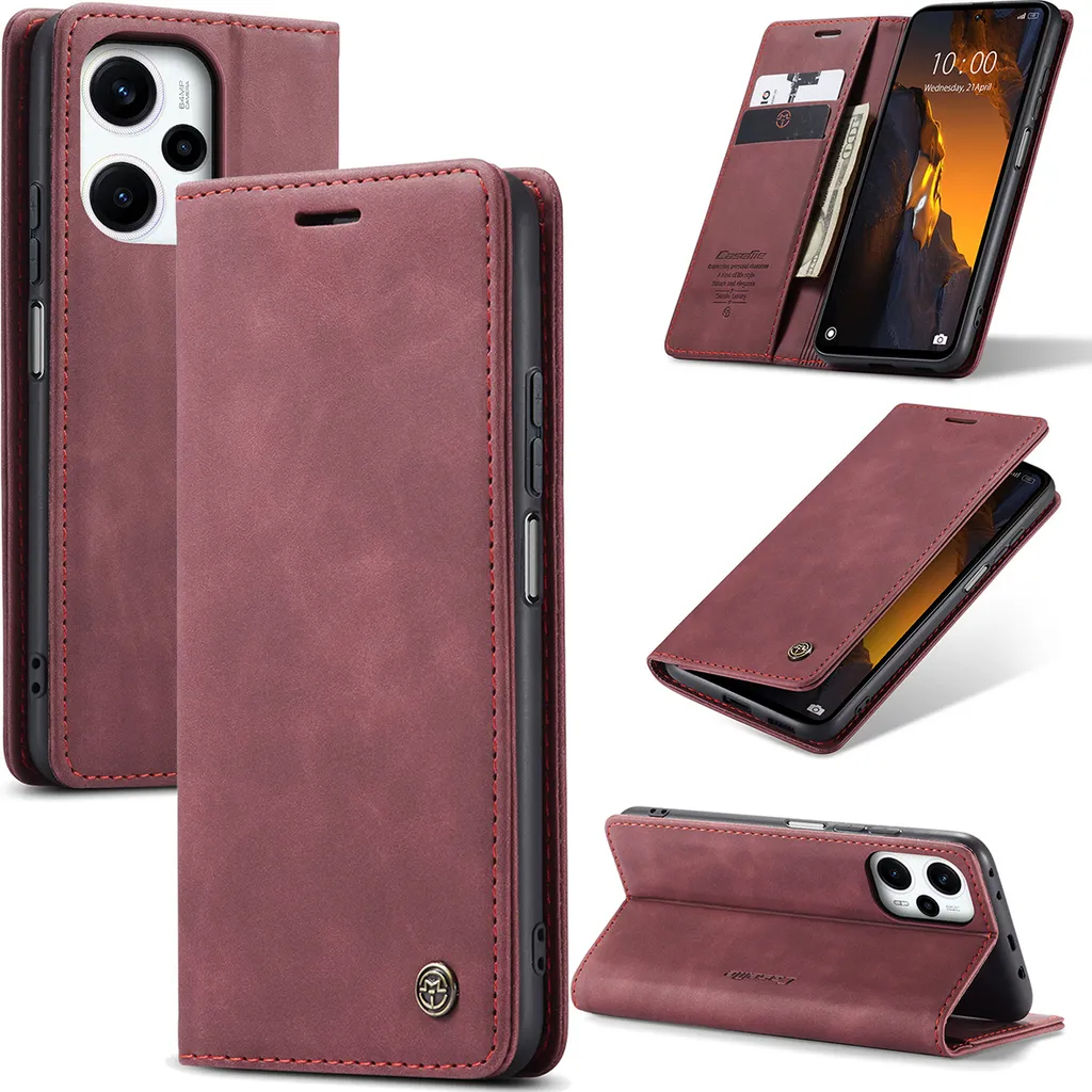 Cover Xiaomi Poco F5 Rosso Vintage - Custodia Finto Cuoio con Supporto