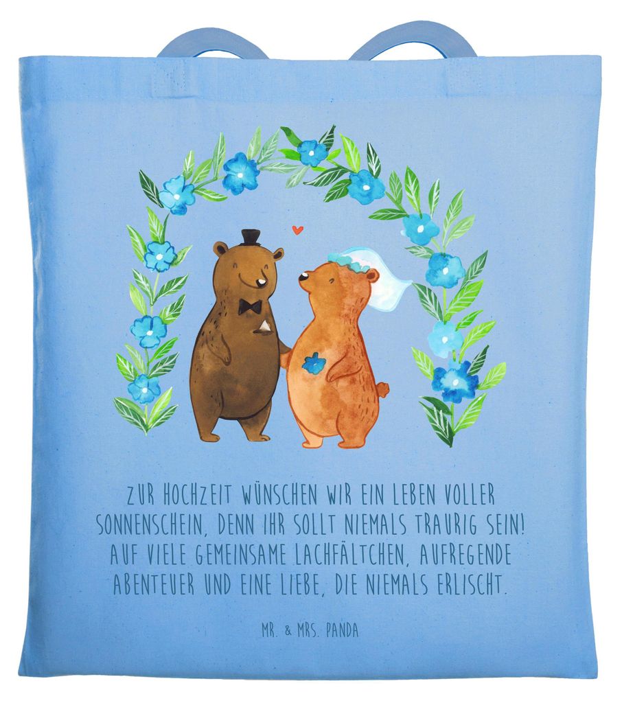 Mr. & Mrs. Panda Schultasche Bären Hochzeit - Sky Blue - Geschenk, Tote Bag, Hochzeitsgeschenk, Laptoptasche, Hochzeitskarte, festivaltasche, Trau...