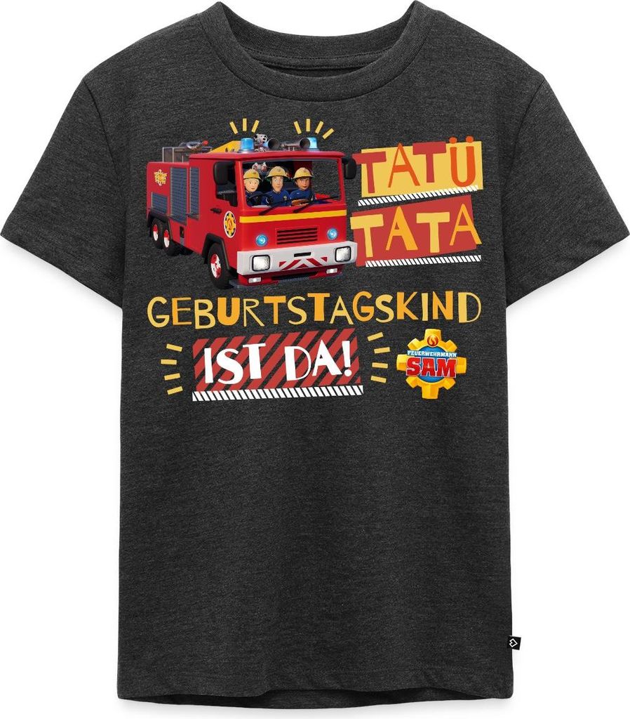 Spreadshirt Feuerwehrmann Sam Tatü Tata Geburtstagskind Kinder Premium T-Shirt, 98/104 (2 Jahre), Anthrazit meliert
