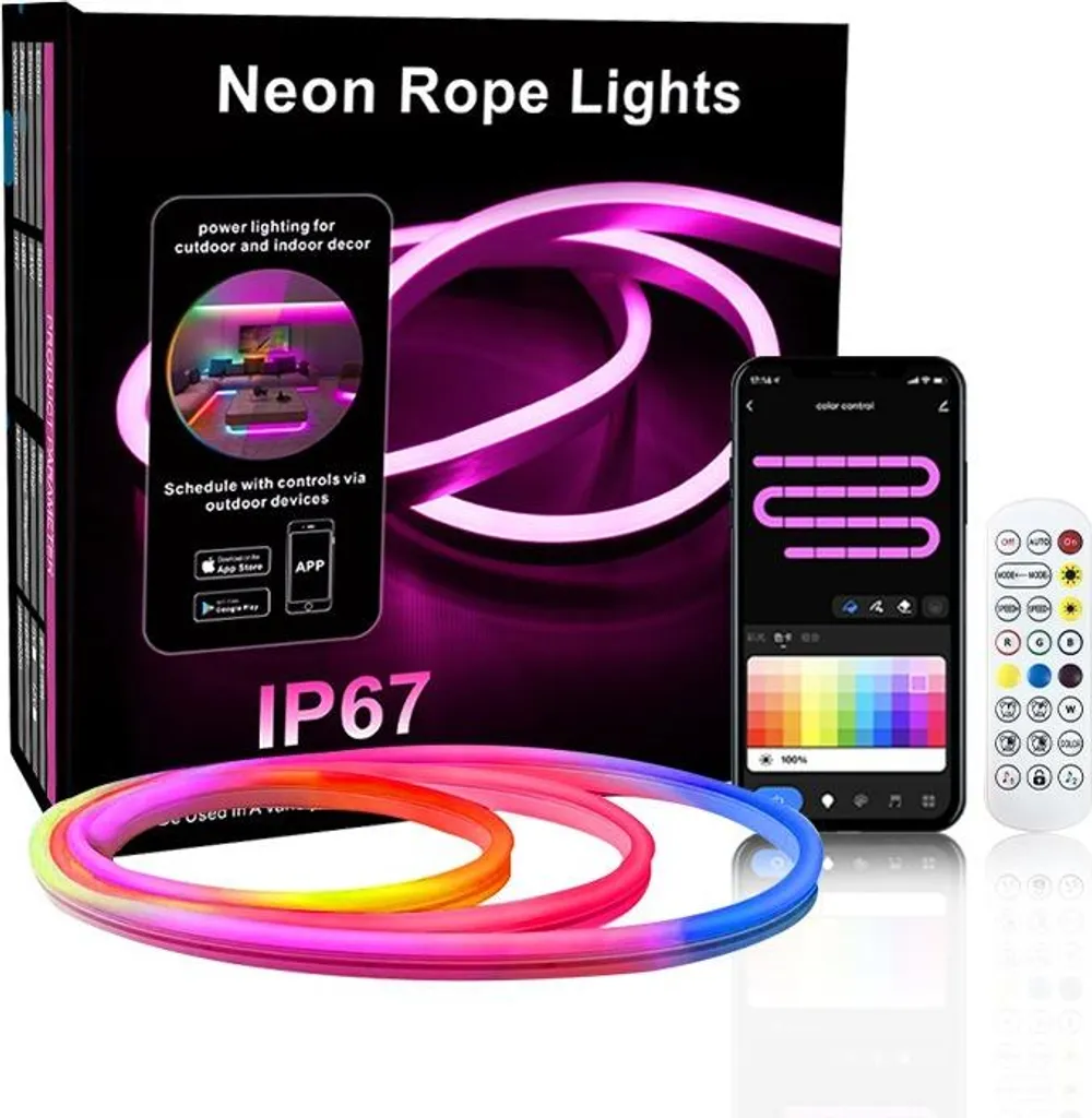 INF Ruban LED Néon Musical Bluetooth 5M RGBIC avec Clips de Fixation