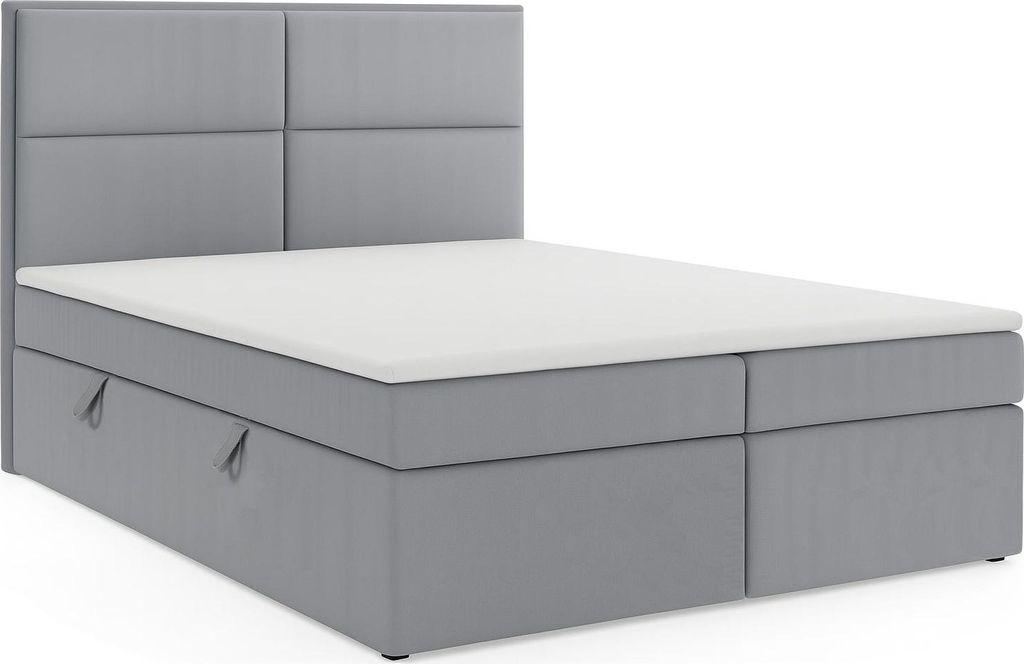 KSHOMECONCEPT Boxspringbett 120 x 200 cm, Bett mit Bettkasten und Pocketmatratze und Topper, AURORA, Silber