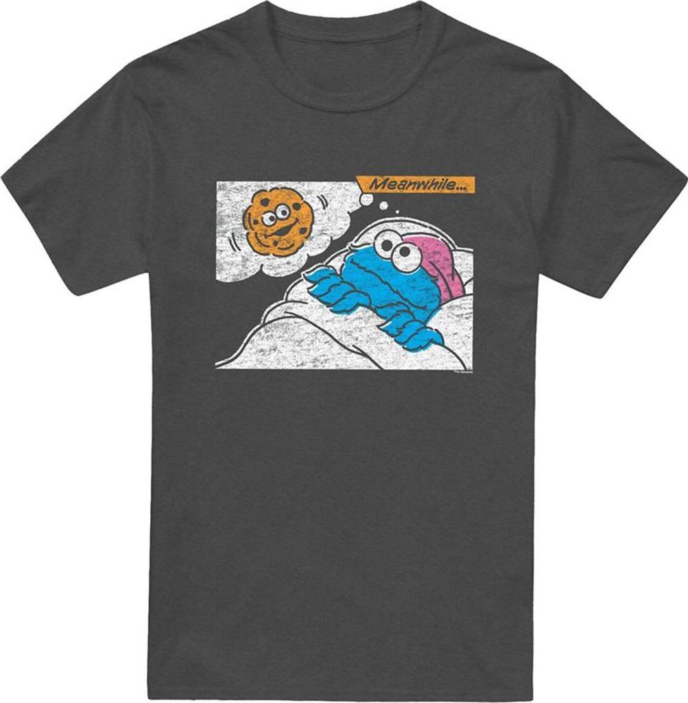Sesame Street - "Meanwhile" T-Shirt für Herren/Damen Uni, meliert TV27285 (XXL) (Holzkohle)