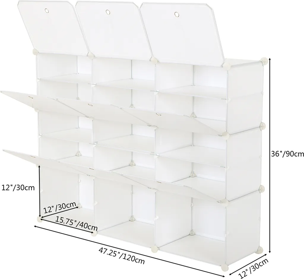 Meuble Chaussures Entrée Gain de Place 15 Compartiments Blanc Modulable - 8