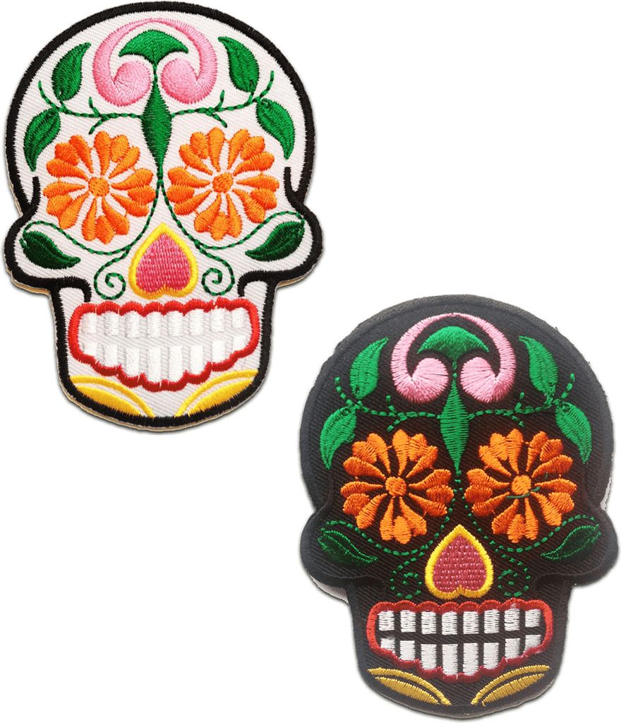 Totenkopf Skelett - Aufnäher, Bügelbild, Aufbügler, Applikationen, Patches, Flicken, Zum Aufbügeln, Größe: 7.1 x 9.4 cm