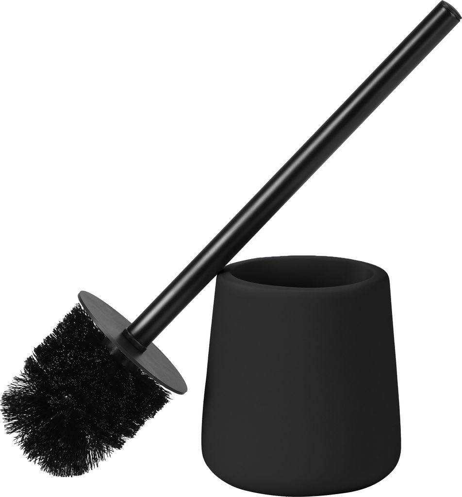 Navaris Klobürste Toilettenbürste - WC Bürste mit Edelstahlgriff - WC Bürstengarnitur Klobürstenhalter aus Kunstharz - Toilet Brush - Schwarz