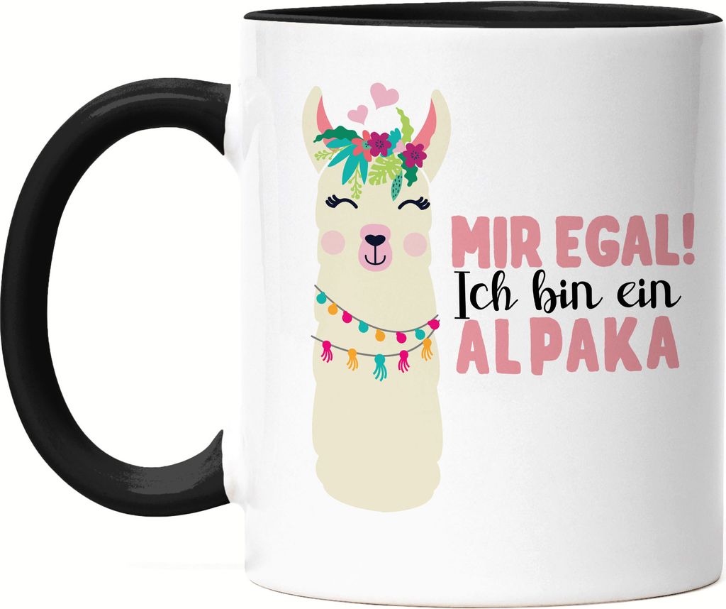 Mir Egal Ich Bin Ein Alpaka Tasse Schwarz Süßes Alpaka Motiv Geschenkidee Alpaka-Fans