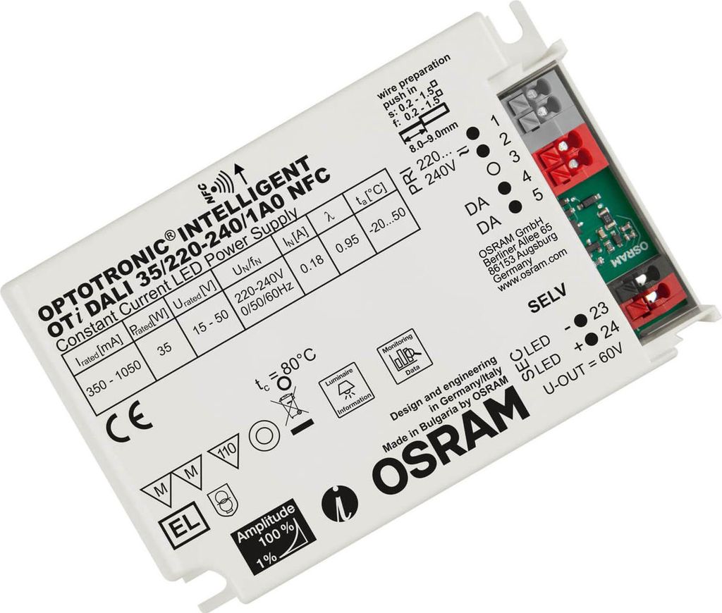 OSRAM OPTOTRONIC Intelligent – DALI-Weitbereichstreiber NFC 35/220-240/1A0 dimmbar 4062172017923