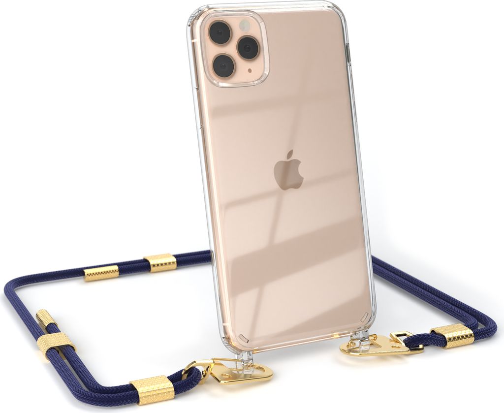 EAZY CASE Handykette für Apple iPhone 11 Pro Max, Transparente Silikonhülle mit Band, Clear Case, abnehmbar in Blau