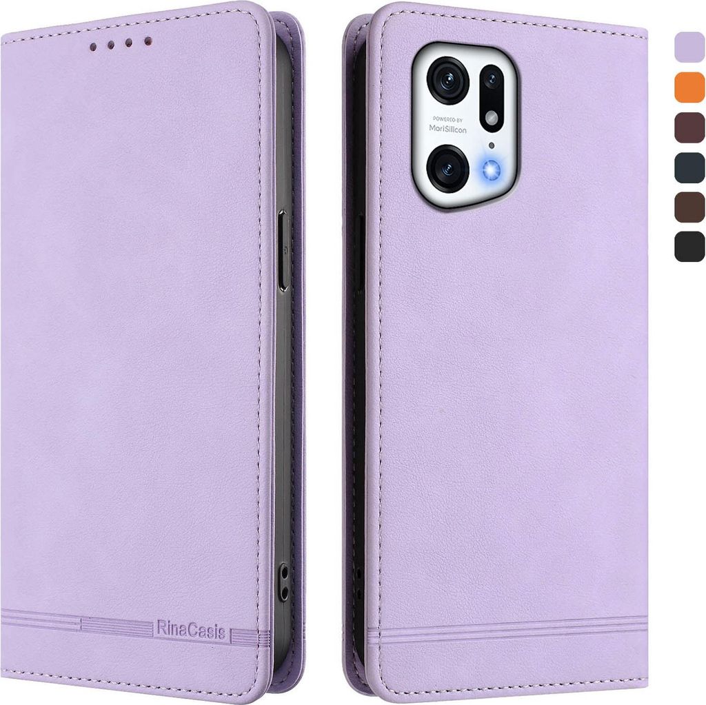 Hülle für Oppo Find X5 Pro, Retro Kunstleder Ständer Klapphülle mit Kartenfächer und Magnetische Violett