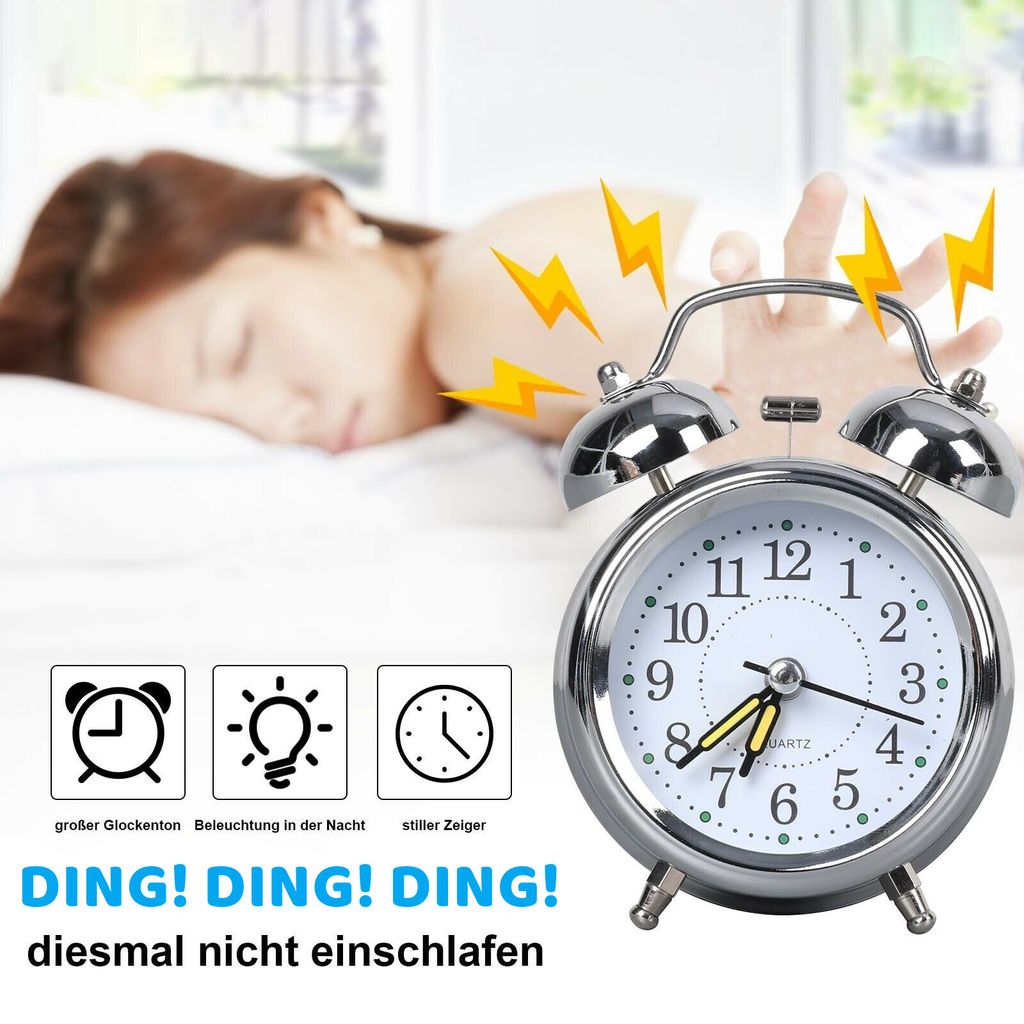 Retro Glockenwecker Wecker Alarm Analog Quartz Reisewecker Uhr Kinderwecker 