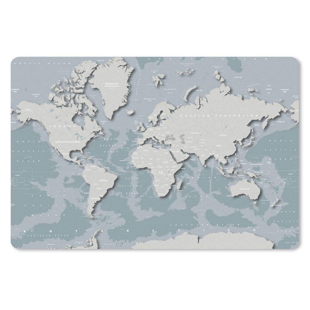 MuchoWow Schreibtischunterlage Weltkarte - Blau - Grau - Kinder - Mädchen 60x40 cm - XXL Mauspad - Großes Mauspad