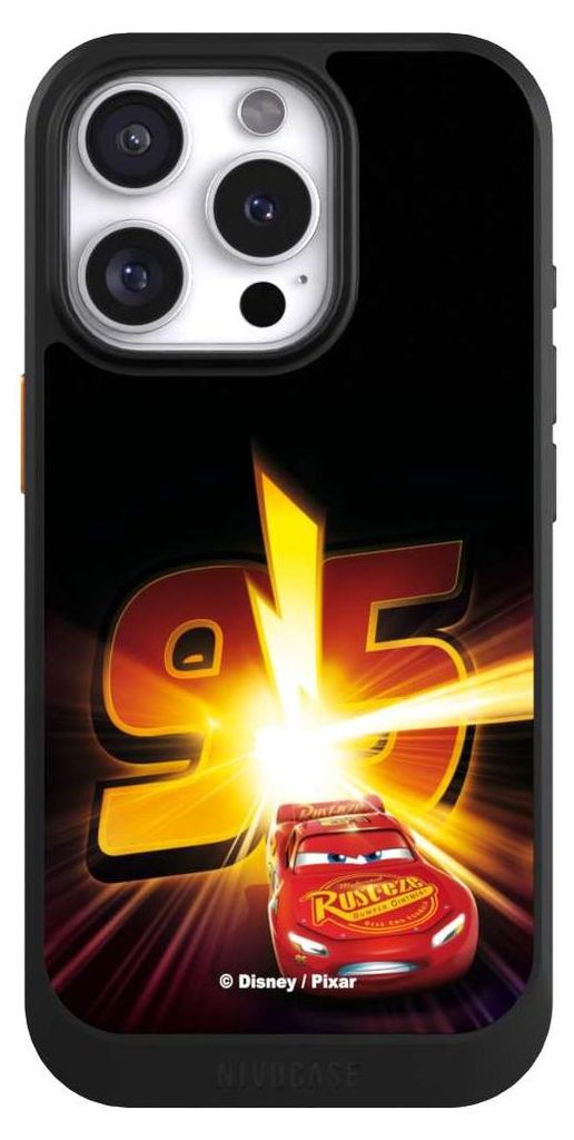 NIVOCASE Hülle für Apple iPhone 16 Pro Handyhülle NIVOcore Case Schwarz Cars Lightning Mcqueen 95 Offizielles Lizenzprodukt