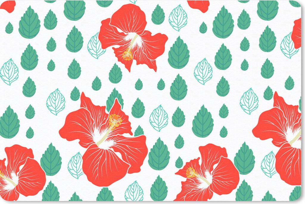 MuchoWow Schreibtischunterlage Hibiskus - Muster - Hawaii - Blume 60x40 cm - XXL Mauspad - Großes Mauspad