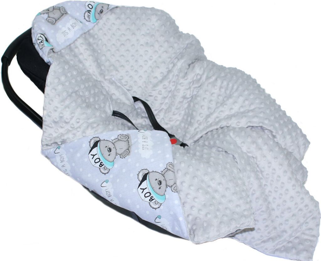 Baby Wende Einschlagdecke MINKY mit Kapuze 90x90 cm Babyschale Decke Zweiseitig 13. EI13