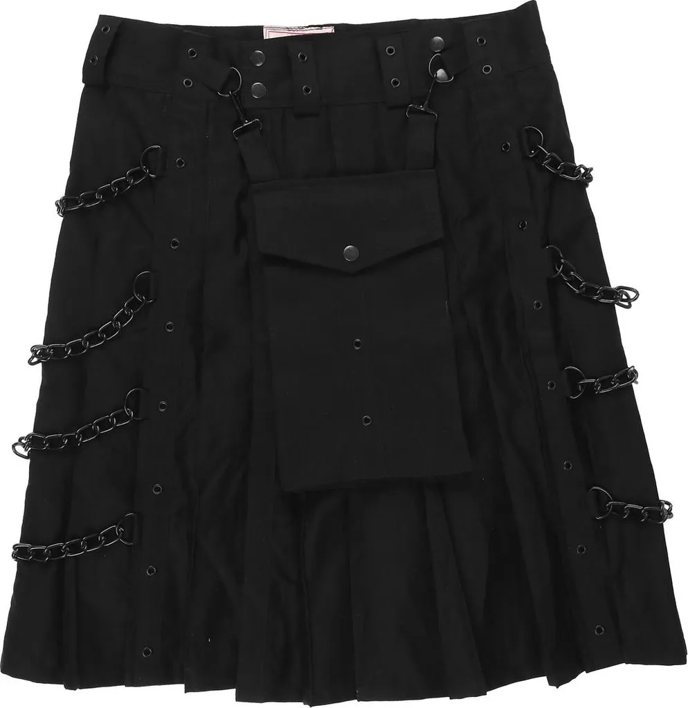 Kilt Utility Nero Denim S - Kilt a Pistola con Catene e Tasche