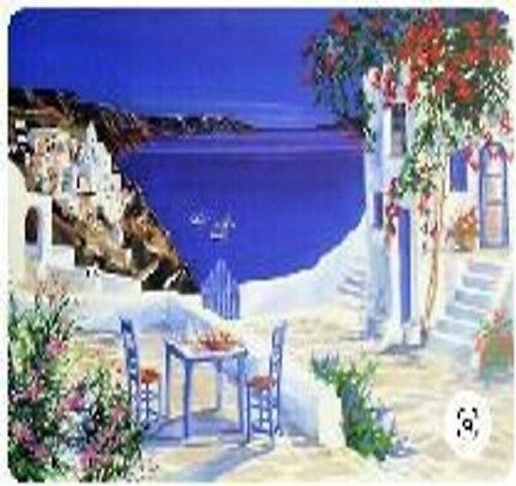 50x40 cm Malen nach zahlen Set mit Holzrahmen Griechischer Innenhof