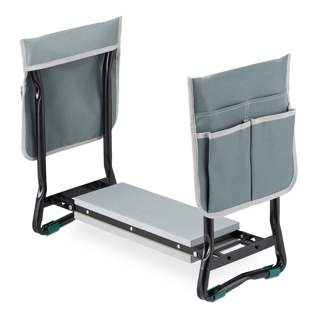 Relaxdays Banc à genoux pour le jardin pliable en acier noir et vert
