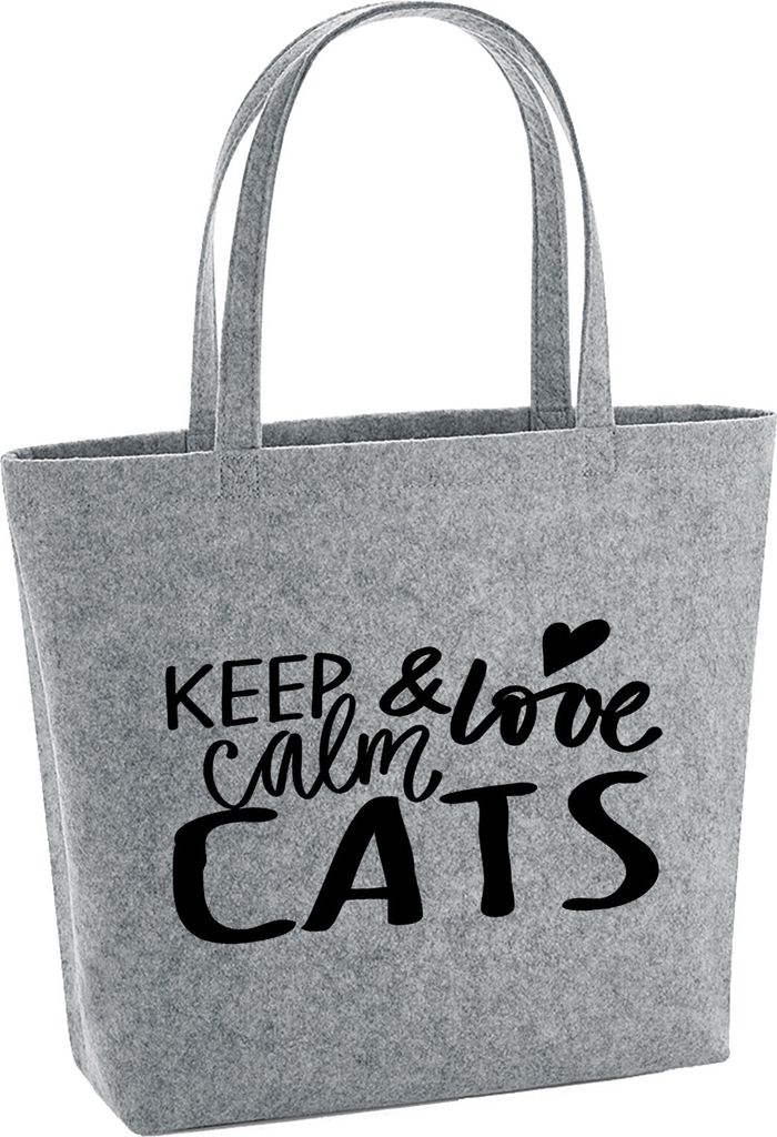Huuraa Filzshopper Keep calm and love Cats 22 Liter Grey Melange Filztasche Geschenkidee