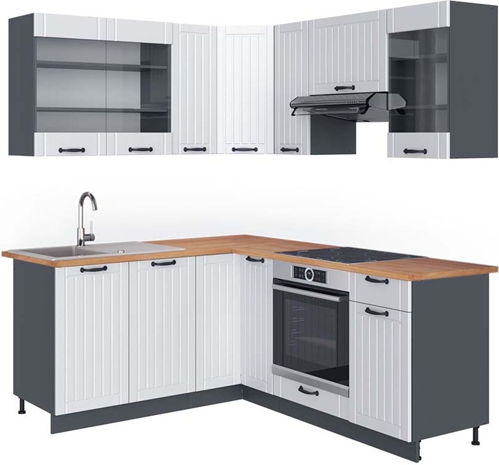 Eckküche Vicco Fame-Line Weiß Landhaus/Anthrazit 190 x 60 cm , AP Eiche, Model 42635