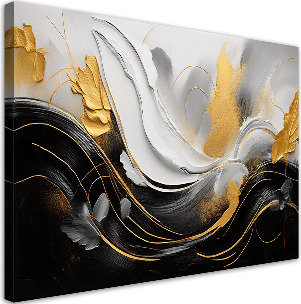 Leinwandbild Wellen Abstraktion 3D 100x70 Feeby Gold bild Produktbild 