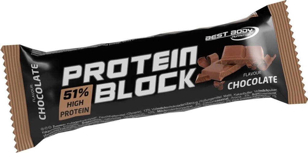 Best Body Nutrition - Protein Block - 90 g Riegel, 15 x 90 g Riegel / Faltschachtel, Geschmack: Chocolate