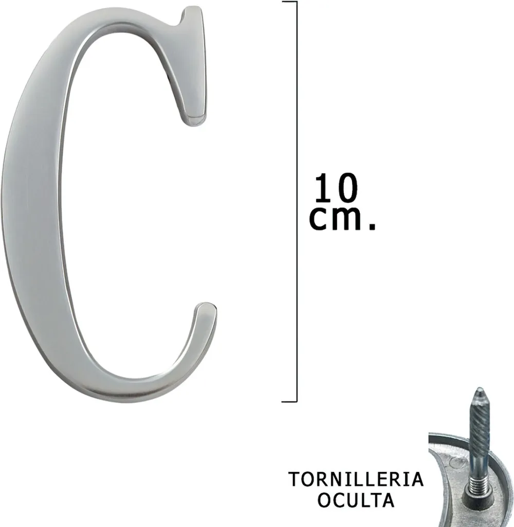 Lettera C 100mm Argento Opaco - Fissaggio Professionale Nascosto