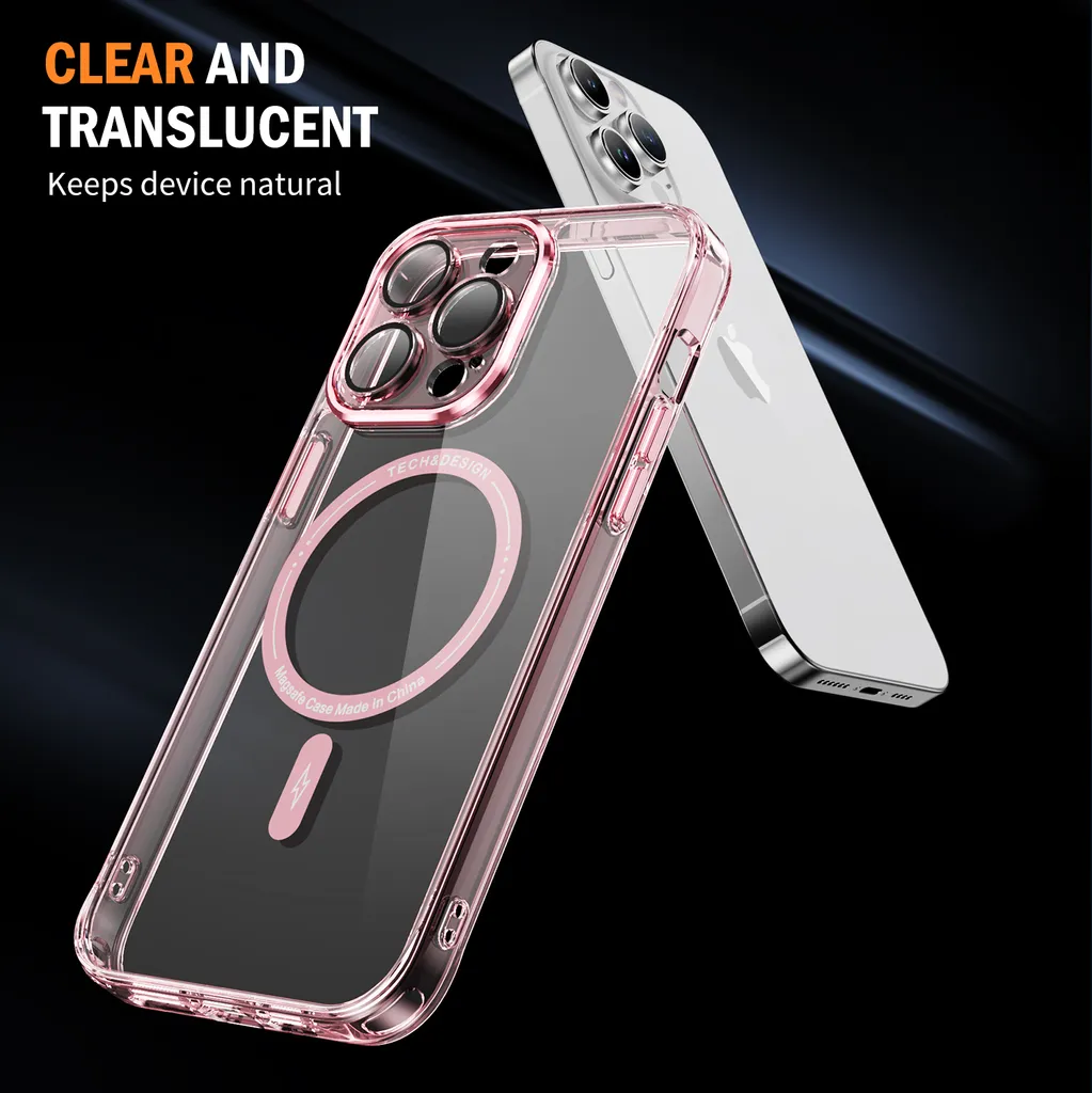 Cover MagSafe iPhone 15 Pro Rosa Trasparente: Protezione Ibrida Antiurto - 3