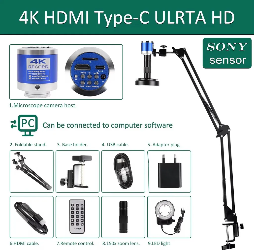 Microscope Numérique 4K 48MP Zoom 150x avec Puce Haute Performance v2