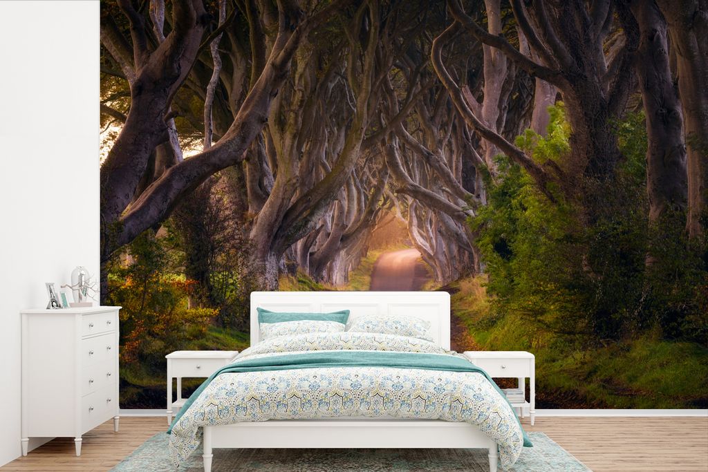 MuchoWow Fototapete für Wohnzimmer oder Schlafzimmer Wandtapete Vinyl Motivtapete Natur - Waldweg - Märchenbaum - Weg mit Bäumen - Frühling -...