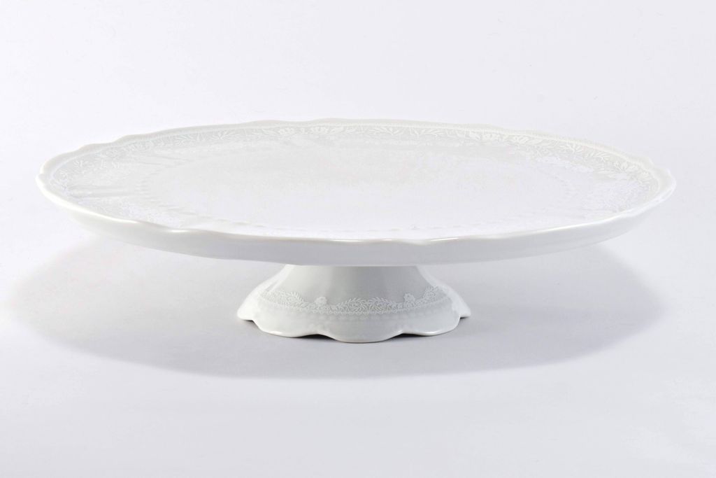 Tortenplatte auf Fuß, 28 cm, Porzellan, Mary-Anne, weiße Spitze, Leander