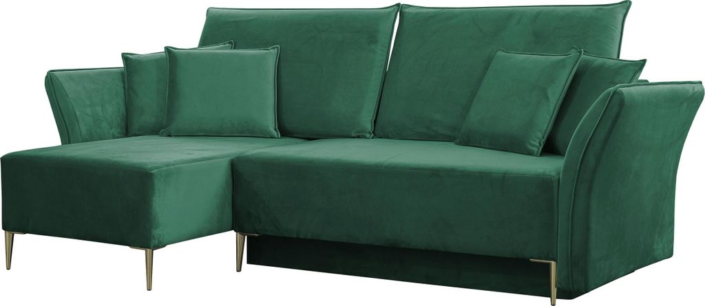 MIRJAN24 Ecksofa Bregi, Stilvoll Wohnzimmer Eckcouch mit Bettkasten und Schlaffunktion (Farbe: Tiffany 10, Füße: Gold)