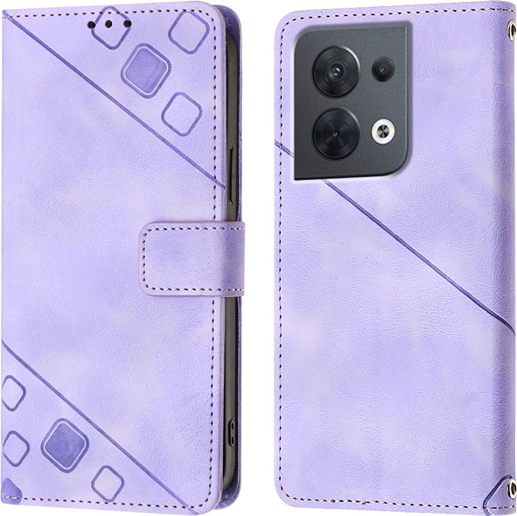 Hülle für OPPO Reno8 5G Prägung Flip Leder Brieftasche Schutzhülle mit Ständer Lila