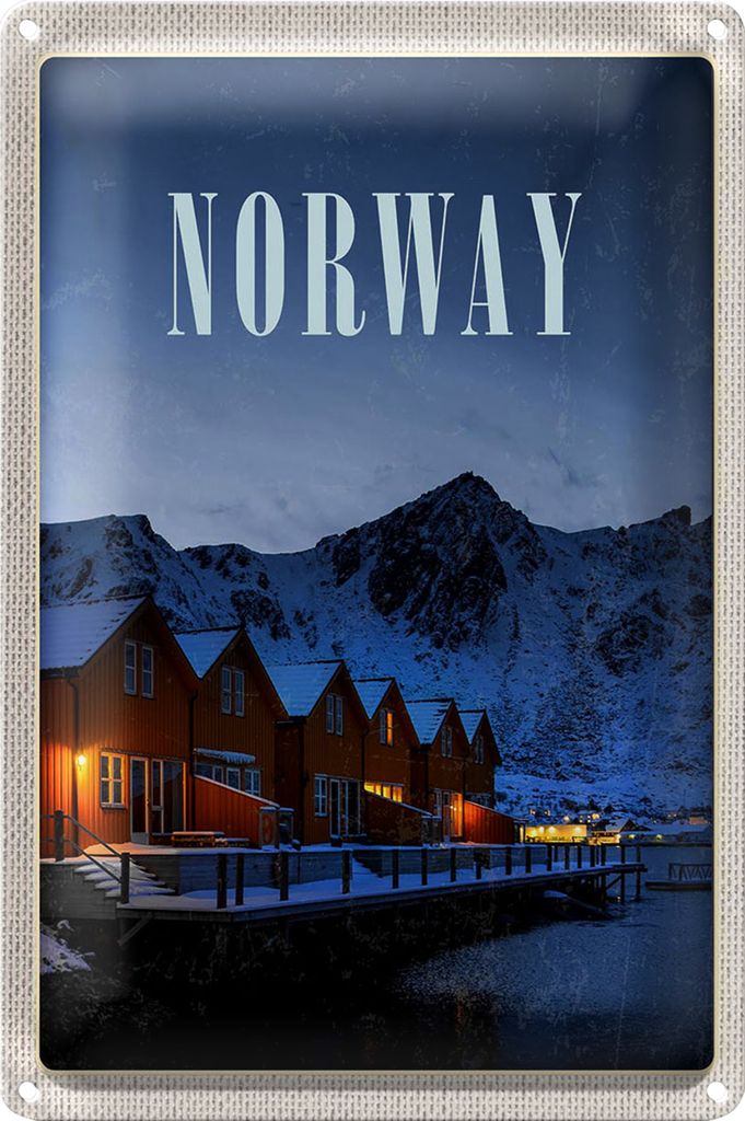 Blechschild Reise 20x30cm Norwegen Winter Schnee Urlaubsort