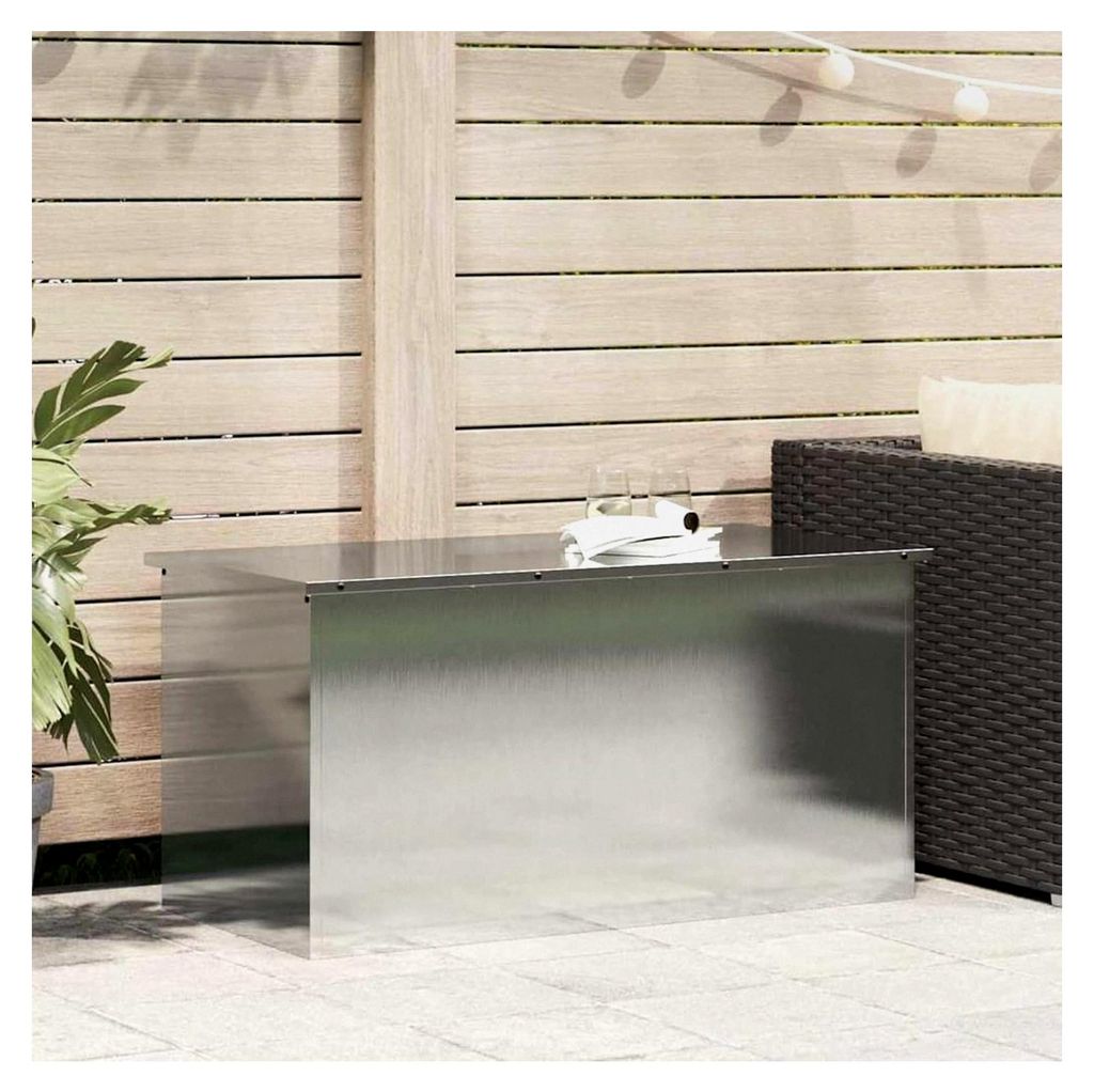 Außenlagerbox mit Stauraum Silber 100 x 50,5 x 50 cm Edelstahl, Gartenbox Wetterfeste Aufbewahrungsbox Deckbox für Garten Terrasse Balkon