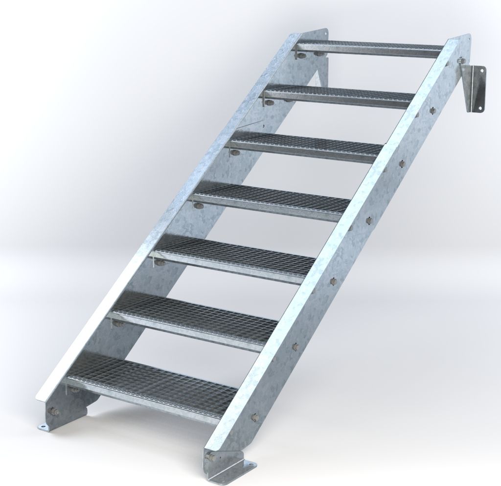 Stahltreppe 7 Stufen bis Höhe 140 cm, Laufbreite : 70 cm kein Geländer ST 1 (31 / 31 mm)
