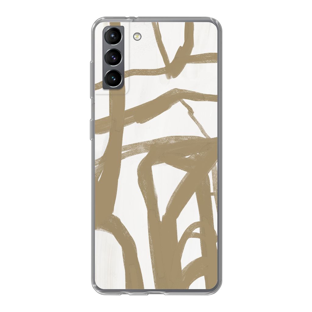 MuchoWow Handyhülle Schutzhülle Hülle für Samsung Galaxy S21 Plus Braun - Weiß - Abstrakt Silikon Softcase Handy Hülle - Handy-Tasche