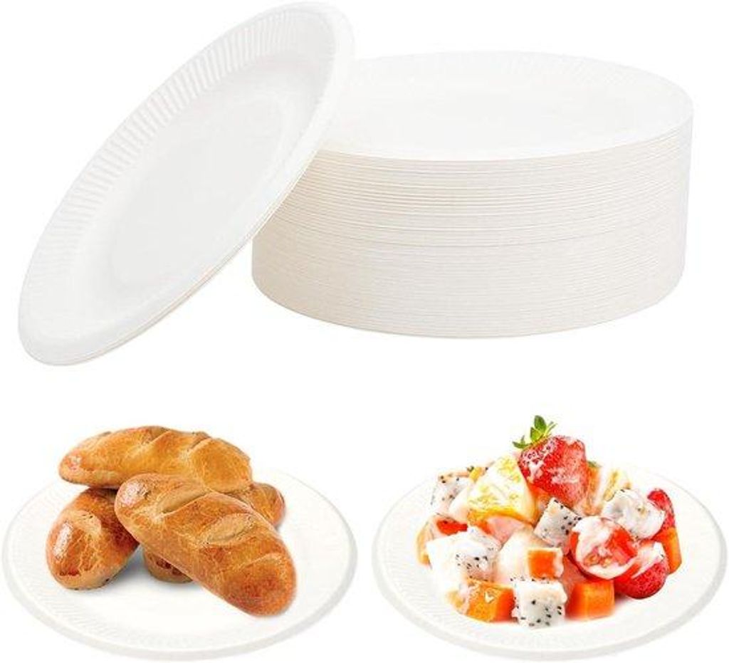Biologisch abbaubare Papierböden 100er-Pack 18 cm - ideal für Feiern, Picknicks, Barbecues und andere Anlässe (weiß)