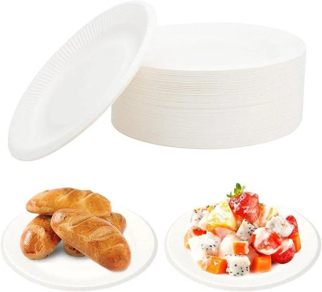 Assiettes jetables écologiques compostables 18cm pour fête - 100 pcs