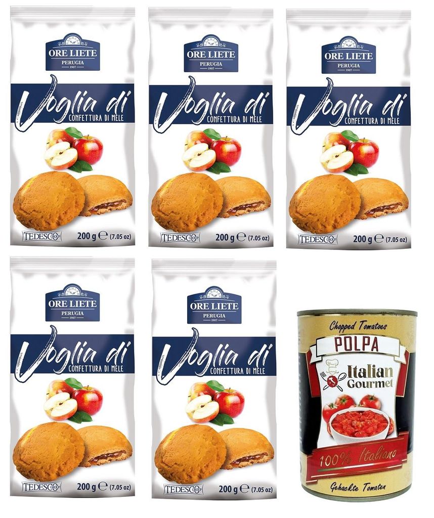 Ore Liete Perugia- Voglia Di Biscotti di frolla ripieni di Confettura alle MeleLust auf Mürbeteigkekse gefüllt mit Apfelmarmelade 5x200gr+ Italia...