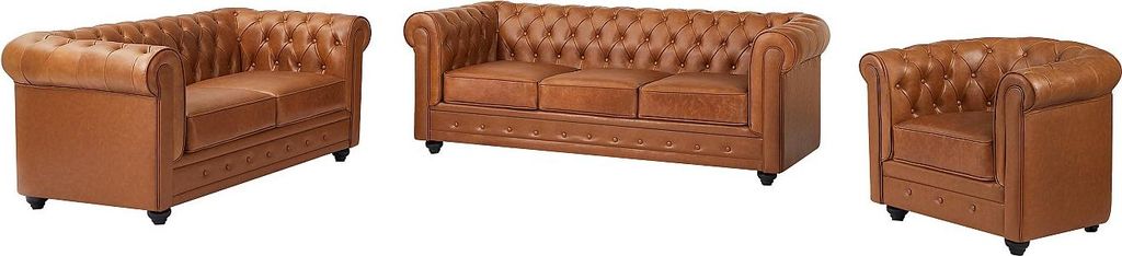 3-Sitzer-Sofa, 2-Sitzer-Sofa und Sessel aus Kamelrindleder - CHESTERFIELD