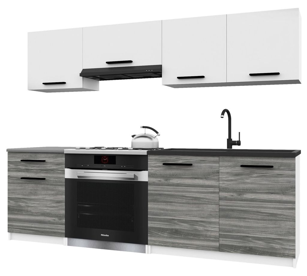 Belini Moderne Küchenzeile Küchenblock ITALIA 1 - Küchenmöbel 180cm Weiß-Grau Glamour Matt - Einbauküche mit Hängeschränke, Unterschränke ...