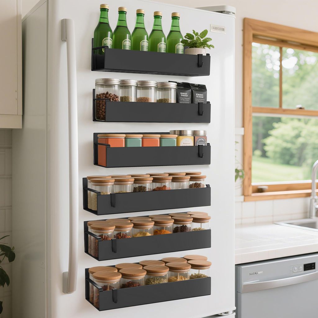 6er-Set magnetische Gewürzregale für Kühlschrank und Backofen, bewegliche magnetische Gewürzregale zum Aufhängen in der Küche mit 6 Haken, sc...
