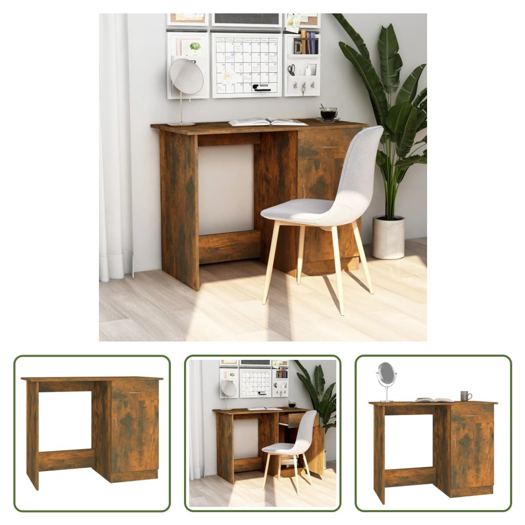 The Living Store Schreibtisch Räuchereiche 100x50x76 cm Holzwerkstoff