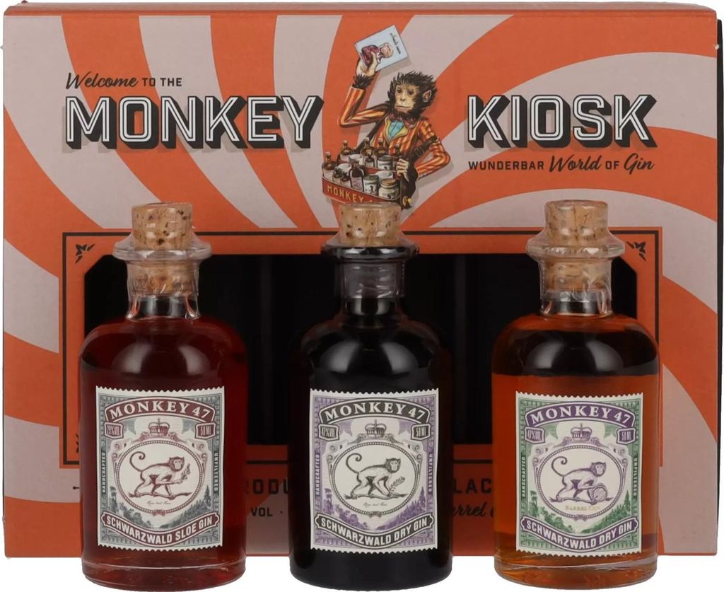 Monkey Kiosk Set Dry Gin + Sloe Gin + Barrel Cut + Box Produktbild 