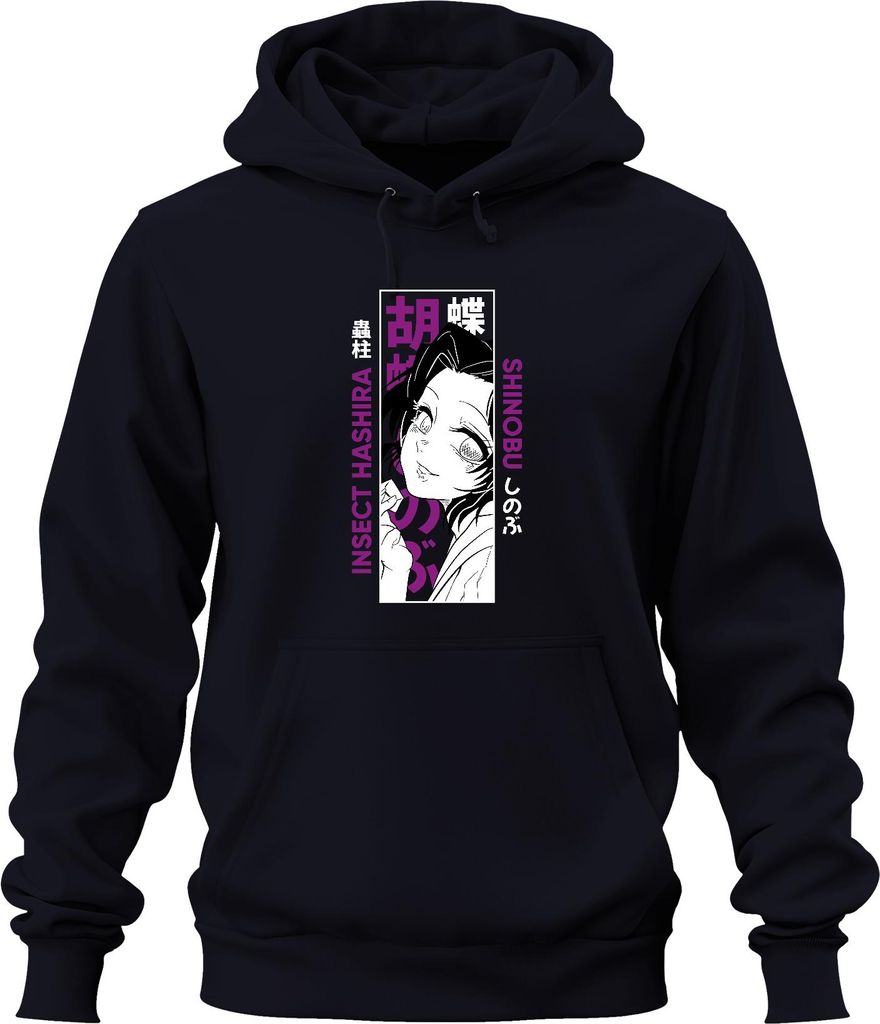 Shinobu Kocho Demon Slayer Insect Hashira Anime Geschenk Lila Uni Hoodie Kapuzenpullover, Navy, S