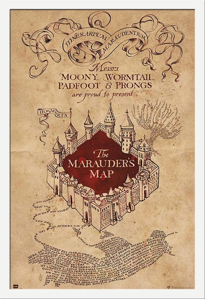 Harry Potter Marauder's Map Poster Shinsuke Frame MDF White Acrylic
