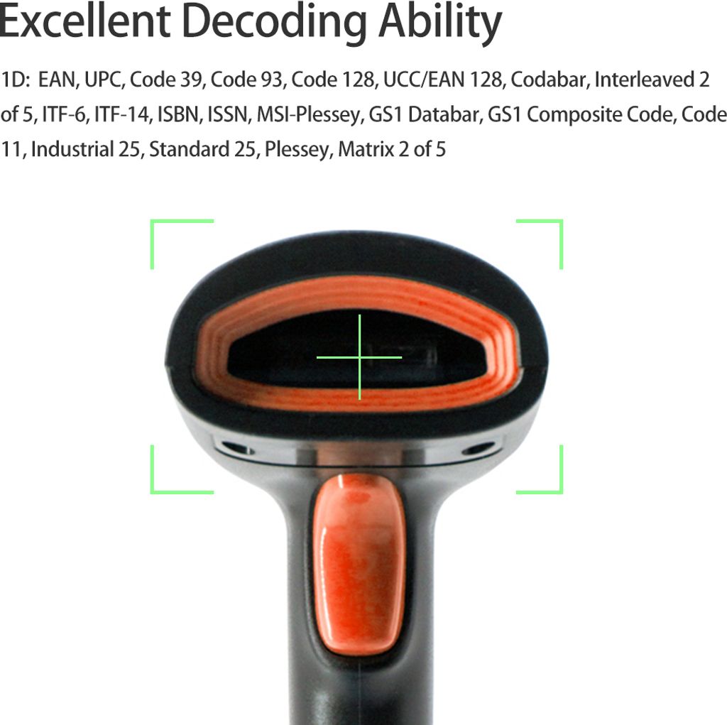 Kabelloser 1D-Barcode-Scanner, 2,4 G + USB-Kabelverbindung, Produktbild 3