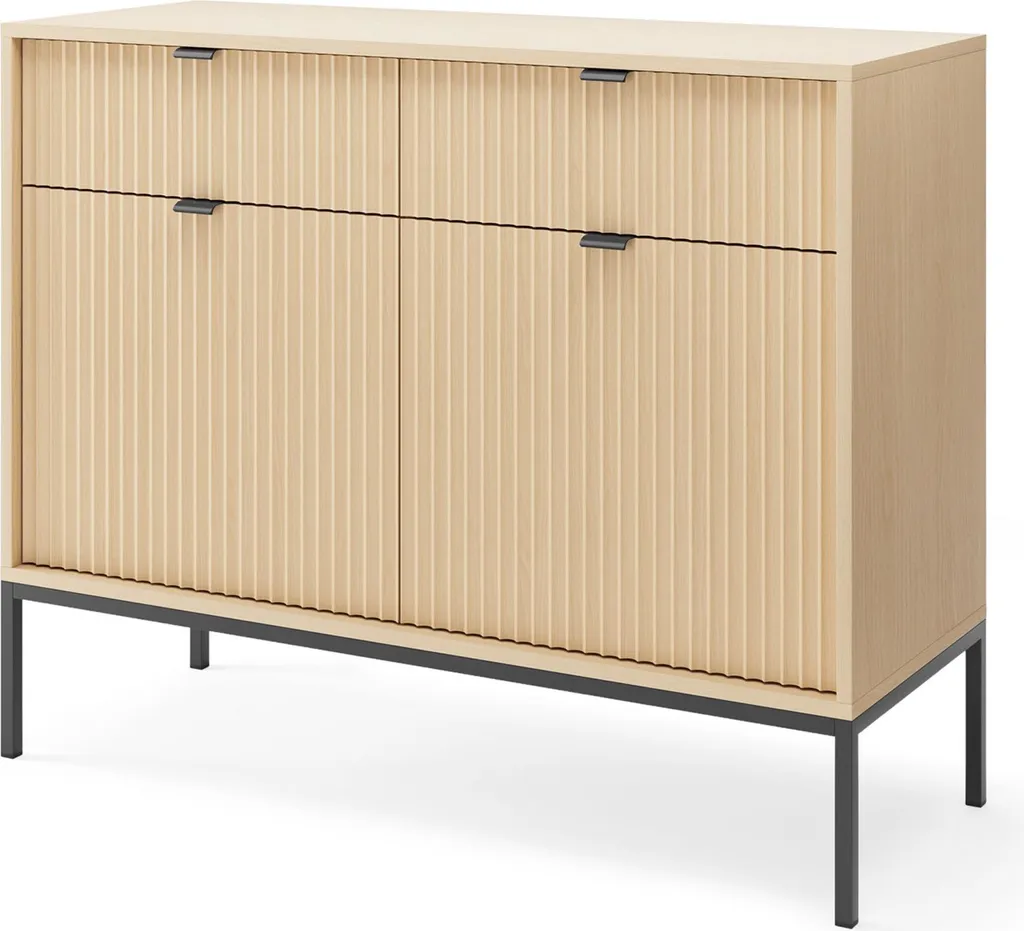 Buffet de Salon Moderne VELLORE 104 cm Aspect Chêne et Métal Noir Selsey
