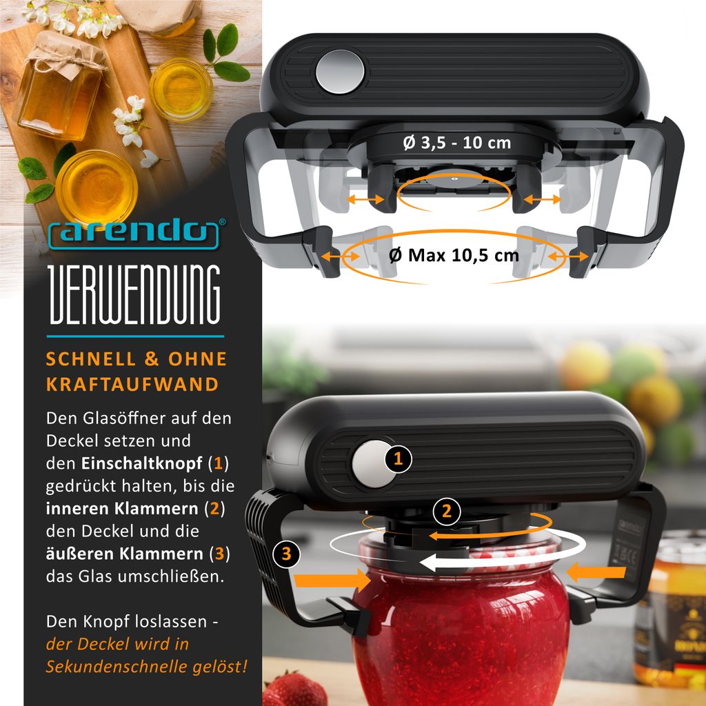 Arendo Elektrischer Glasöffner, automatischer Deckelöffner